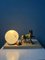Lampada da tavolo Art Déco con paralume in vetro opalino e figura di lupo, anni '70, Immagine 2