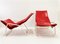 Red & White Deck Sun Lounger, 1980s 1