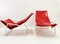 Red & White Deck Sun Lounger, 1980s, Image 1