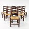 French Rush and Oak Dining Chairs, 1920s, Set of 6 6