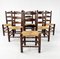 French Rush and Oak Dining Chairs, 1920s, Set of 6, Image 7