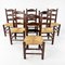 French Rush and Oak Dining Chairs, 1920s, Set of 6 1