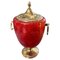 Mid-Century Modern Coral Red Goatskin and Brass Ice Bucket by Aldo Tura, 1950s 1