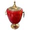 Mid-Century Modern Coral Red Goatskin and Brass Ice Bucket by Aldo Tura, 1950s, Image 1