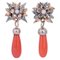 Diamonds, Stones, Coral, Pearls, Rose Gold and Silver Earrings, 1980s, Set of 2 1