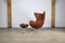 Chaise Egg avec Ottomane en Cuir Marron par Arne Jacobsen pour Fritz Hansen, 1960s, Set de 2 1