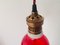 Italian Brass and Porcelain E40 Lamp Socket with Red Twisted Silk Electrical Cable, 1900s 4