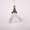 Abgewinkelte Vintage Holophane Glas Deckenlampe mit Messing Galerien 1