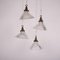 Abgewinkelte Vintage Holophane Glas Deckenlampe mit Messing Galerien 6