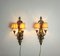 Lámparas de pared de madera tallada y seda beige, Italia, años 50. Juego de 2, Imagen 2