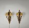 Wall Lamps in Carved Wood and Beige Silk, Italy, 1950s, Set of 2 1