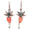 Coral, Emeralds, Diamonds, Rose Gold and Silver Earrings, 1950s, Set of 2 1