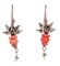 Coral, Emeralds, Diamonds, Rose Gold and Silver Earrings, 1950s, Set of 2 3