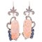 Pink Cora, Sapphires, Diamonds, 14 Karat Rose Gold and Silver Earrings, 1950s, Set of 2 1