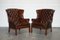 Georgian Style Hand Dyed Brown Leather Wingback Chairs, Set of 2 1