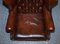 Georgian Style Hand Dyed Brown Leather Wingback Chairs, Set of 2 9