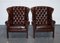 Sedie Wingback in stile georgiano in pelle marrone tinta a mano, set di 2, Immagine 2