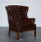 Sedie Wingback in stile georgiano in pelle marrone tinta a mano, set di 2, Immagine 7