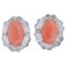14 Karat White Gold Earrings with Rock Crystal, Coral and Diamonds, 1950s, Set of 2 1