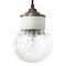 Vintage Industrial White Porcelain, Clear Glass and Brass Pendant Lamp, Image 1