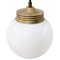 Vintage White Opaline Glass and Brass Pendant Light 4
