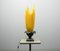Athena Flaming Torch Table Lamp in Resin Sculptured Fabric on Bronze Patinated Stone Base by Georgia Jacob, France, 1970s 1