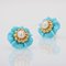 Turquoise 18 Karat Yellow Gold Flower Stud Earrings, 1960s, Set of 2 4