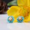 Turquoise 18 Karat Yellow Gold Flower Stud Earrings, 1960s, Set of 2, Image 13