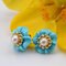 Turquoise 18 Karat Yellow Gold Flower Stud Earrings, 1960s, Set of 2 5