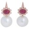 Boucles d'Oreilles en Or Rose 14 Carats avec Rubis et Diamants, 1960s 1