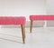 Bänke aus rosa Stoff mit konischen Holzbeinen, 1950er, 2er Set 2