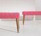 Bancs en Tissu Rose avec Pieds Coniques en Bois, 1950s, Set de 2 2