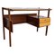 Mid-Century Italian Art Deco Style Walnut Desk with Glass Top, 1960s, Image 1