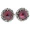 Diamonds, Garnets, Rose Gold and Silver Stud Earrings, 1950s, Set of 2 1