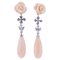 White and Blue Fancy Diamonds, Pink Coral, 14 Karat White Gold Drop Earrings, 1960s, Set of 2, Image 1