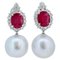 Grey Pearls, Rubies, Diamonds, Platinum and 14 Kt White Gold Dangle Earrings, 1960s, Set of 2 1