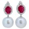 Grey Pearls, Rubies, Diamonds, Platinum and 14 Kt White Gold Dangle Earrings, 1960s, Set of 2, Image 1