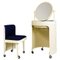 Modern Italian White Plastic Blue Velvet Make-Up Dressing Table with Chair, 1980s, Set of 2 1