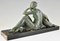 Armand Godard, Art Deco Skulptur einer Dame mit Panther, 1930, Metallskulptur 5
