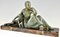 Armand Godard, Art Deco Skulptur einer Dame mit Panther, 1930, Metallskulptur 2