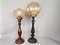 Large Mid-Century Portuguese Wood and Iridescent Glass Table Lamps, 1960s, Set of 2 1