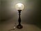 Lámpara de mesa portuguesa Mid-Century vintage de madera y vidrio iridiscente, años 60, Imagen 4
