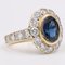 Vintage 14k Yellow Gold and Synthetic Sapphire and Diamond Daisy Ring, 1980s 1