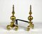 Vintage Baroque Brass Andirons with Iron Stands, France, 1950s, Set of 2 3