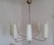 Mid-Century 8-Flame German Chandelier with Brass Frame on White Metal Holder and Cream-Colored Glass Screens, 1960s 1