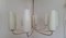 Deutscher Mid-Century 8-flammiger Kronleuchter mit Messingrahmen auf weißem Metallhalter und cremefarbenen Glasschirmen, 1960er 3