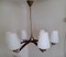 Mid-Century German 6-Flame German Chandelier with Brass and Teak and White Glass Screens, 1960s 1