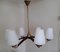 Mid-Century German 6-Flame German Chandelier with Brass and Teak and White Glass Screens, 1960s, Image 1