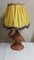 Lampada da tavolo vintage con piede in ceramica, fenicottero nano e paravento in tessuto giallo con piuma, anni '70, Immagine 2