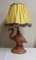 Lámpara de mesa vintage con pie figurativo de cerámica, flamenco enano y pantalla de tela amarilla con pluma, años 70, Imagen 1